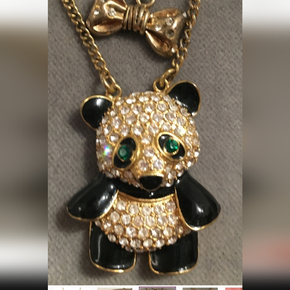 90s CRYSTAL PANDA BEAR. BETSEY JOHNSON Black and Silver Panda  Perfect Cond